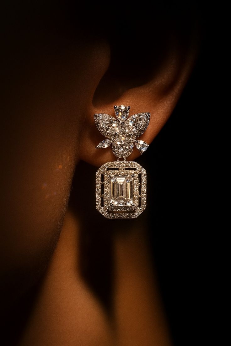 Aura Emerald-Cut Diamond Drop Earrings